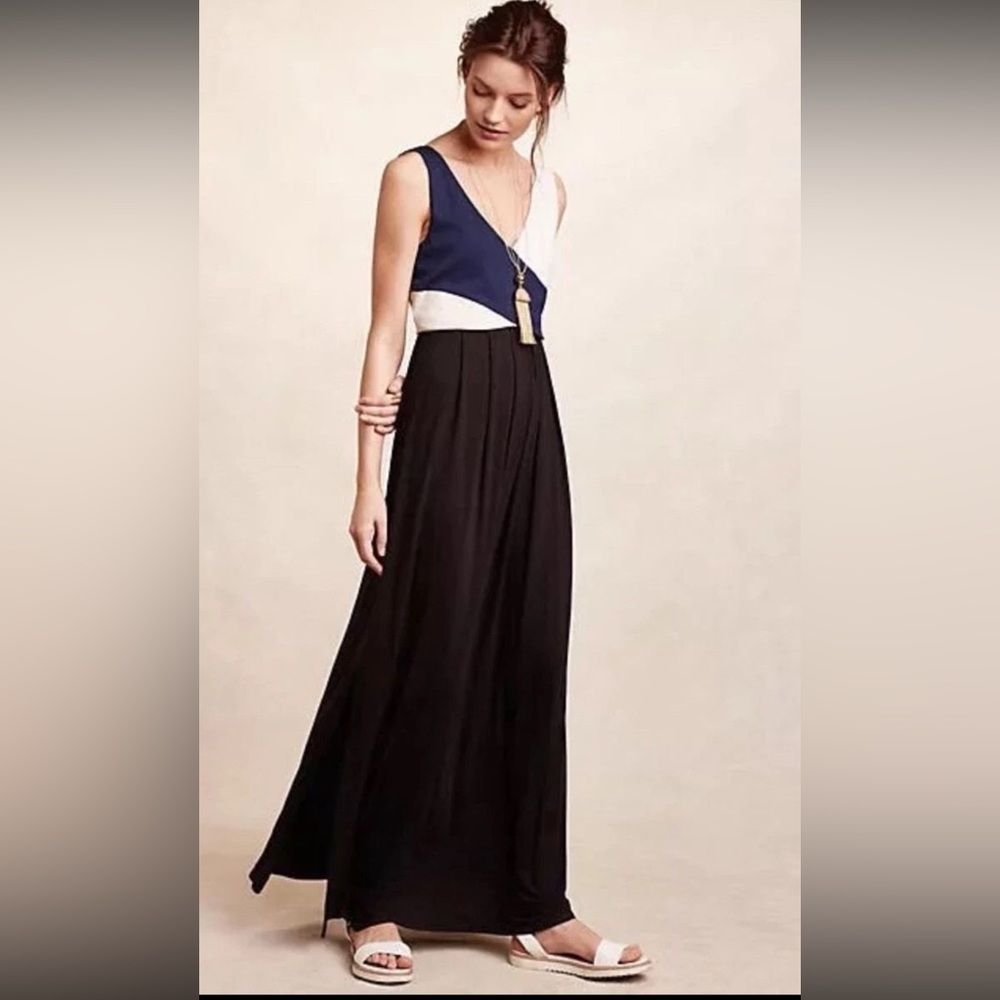 Maeve Navy, White & Black Colorblock Maxi Dress